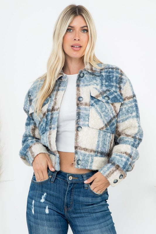 Plaid Print Fully Lined Curly Sherpa