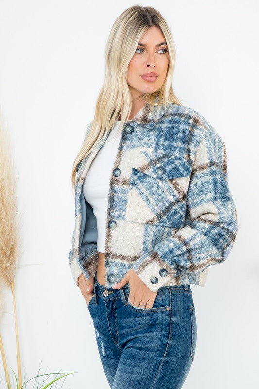 Plaid Print Fully Lined Curly Sherpa