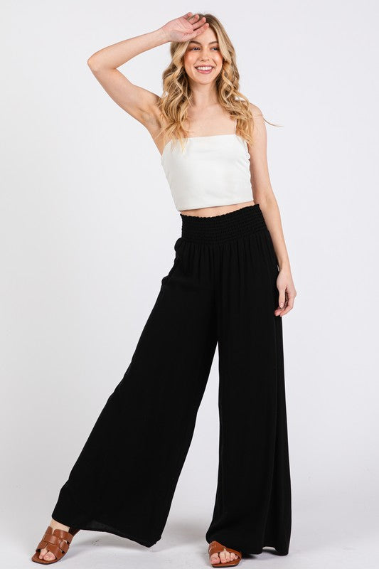 Smocked Wide Leg Pants
