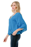 Ariella Surplice Bell Sleeve Top - Turquoise