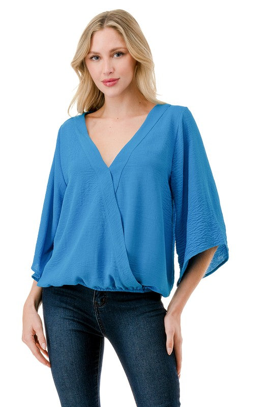 Ariella Surplice Bell Sleeve Top - Turquoise