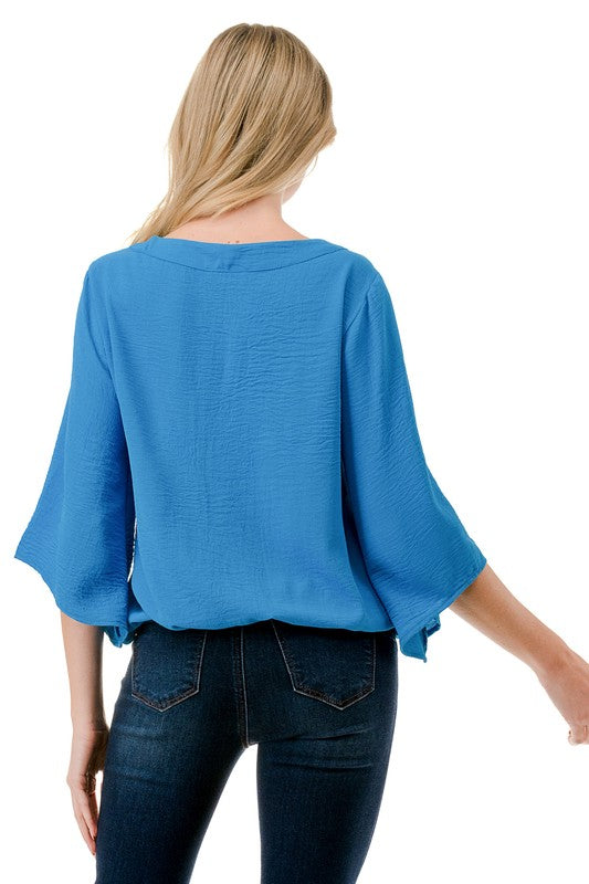 Ariella Surplice Bell Sleeve Top - Turquoise