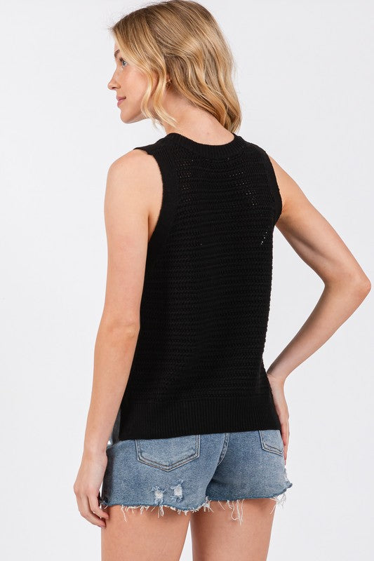 V-Neck Neck Sleeveless Side Slit Sweater