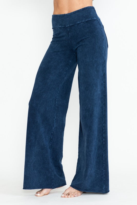 Mineral Washed Wide Leg Pants - Electric Blue