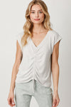 Front String Ruched Top - Heather Grey