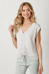 Front String Ruched Top - Heather Grey