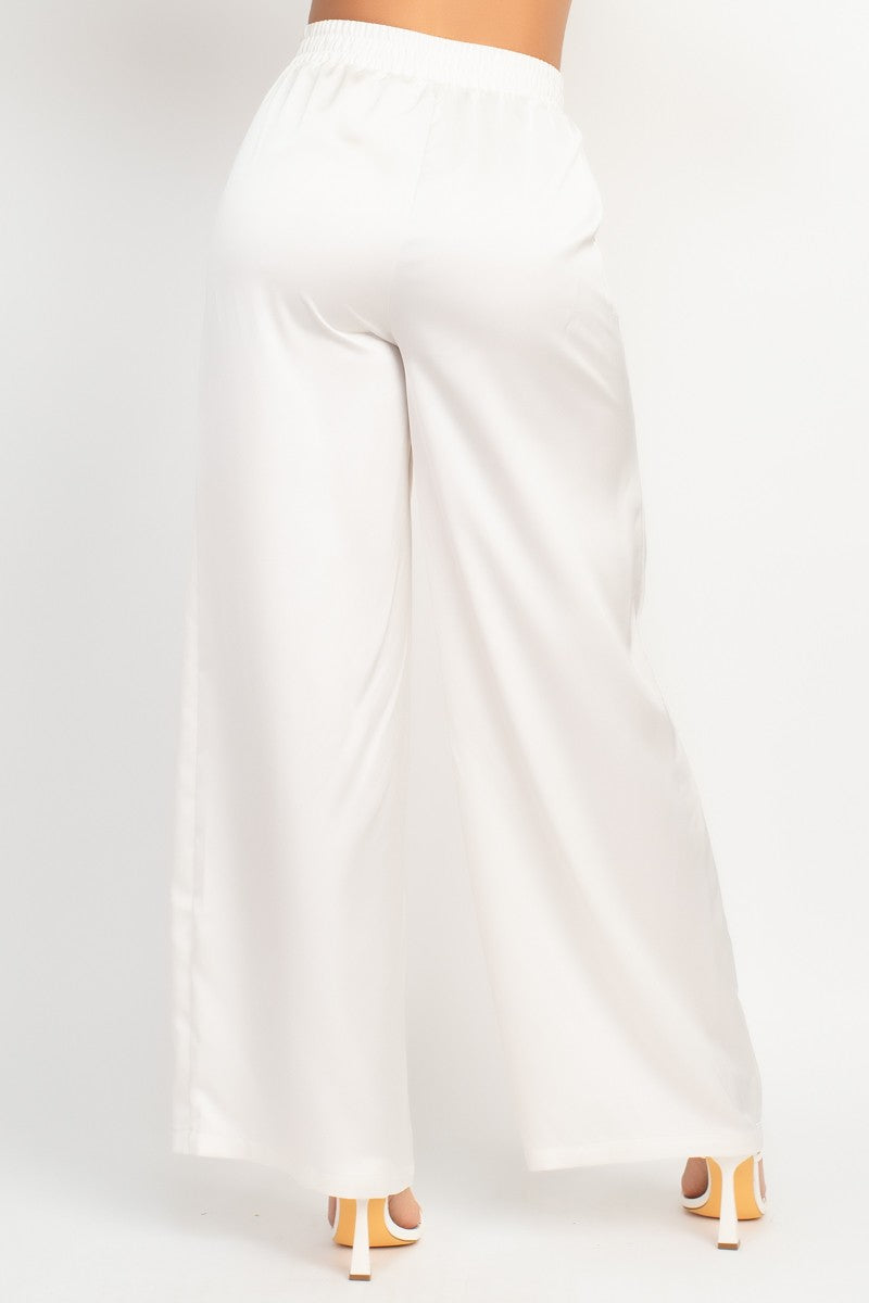 Satin Wide Leg Smocked Pants