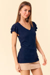 V-Neck Butterfly Cap Sleeve Top