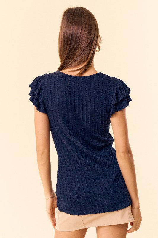 V-Neck Butterfly Cap Sleeve Top