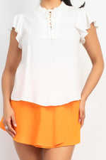 Mock Neck Lace Tie Top