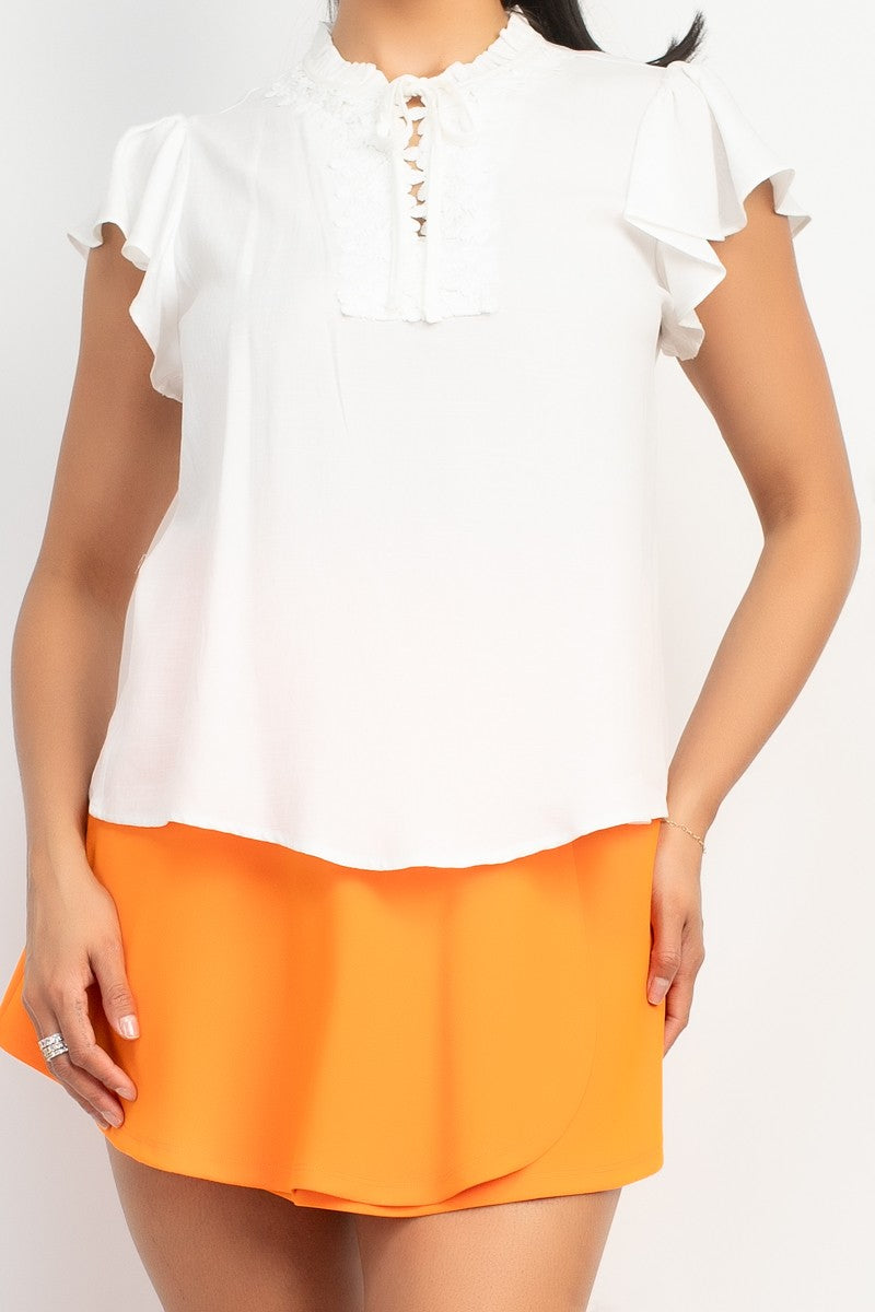 Mock Neck Lace Tie Top