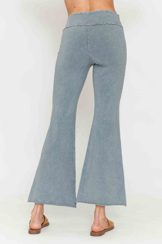 Mineral Washed Cropped Stretch Pants -Silver