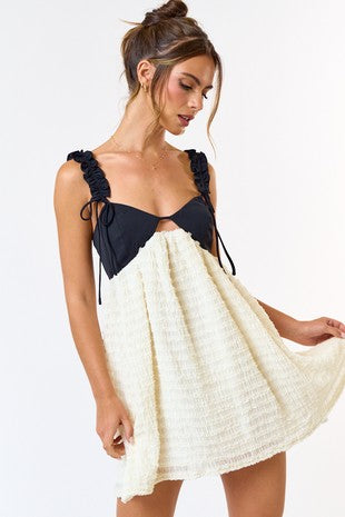 Bow Strap Detail Chiffon Ruffled Baby Doll Dress