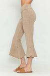 Mineral Washed Cropped Stretch Pants - Beige