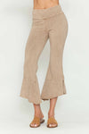 Mineral Washed Cropped Stretch Pants - Beige