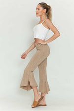 Mineral Washed Cropped Stretch Pants - Beige