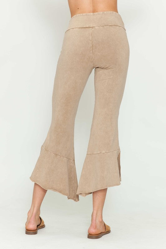 Mineral Washed Cropped Stretch Pants - Beige