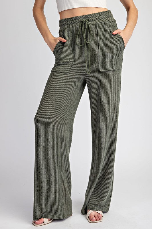 Textured Drawstring Straight Leg Pants