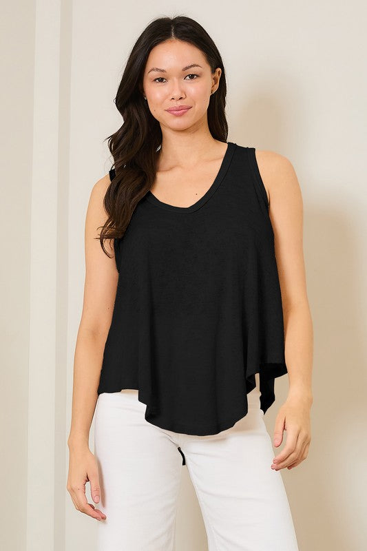 Hacci Slub V-Neck Curved Hem Top