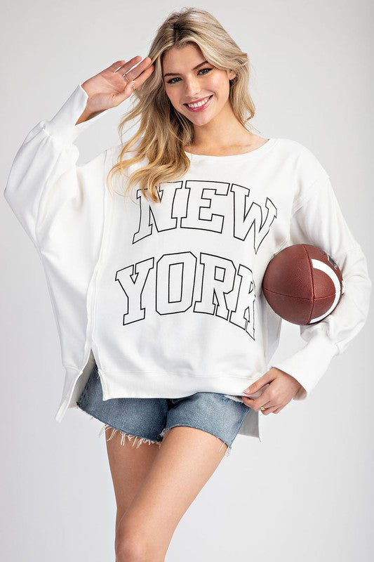 New York Print Long Sleeve Pullover Top