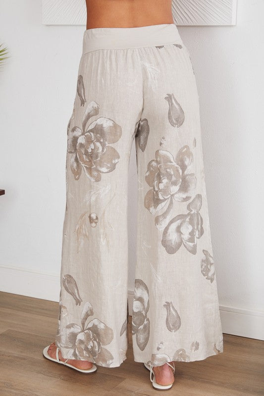 Venti6 Pansy Floral Print Wide Leg Linen Pants