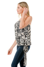 Ariella Printed Tube Top w/ Tie - Black