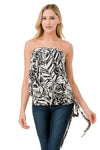 Ariella Printed Tube Top w/ Tie - Black