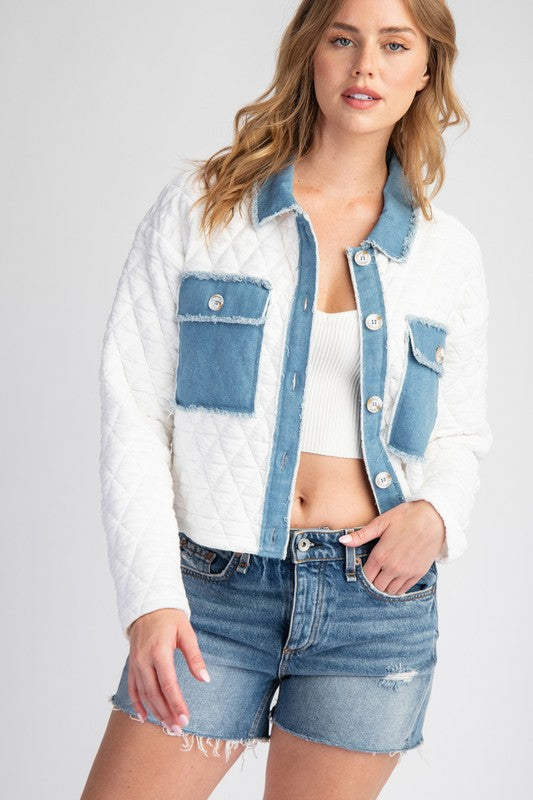 Textured Jacket w/ Mineral Washed Denim