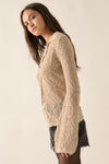 Solid Geometric Pointelle Bell Sleeve Cardigan
