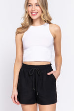 Smocked Waist Linen Shorts