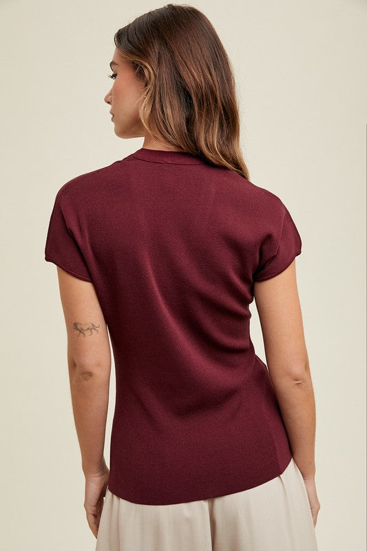 Cap Sleeve Sweater - Wine