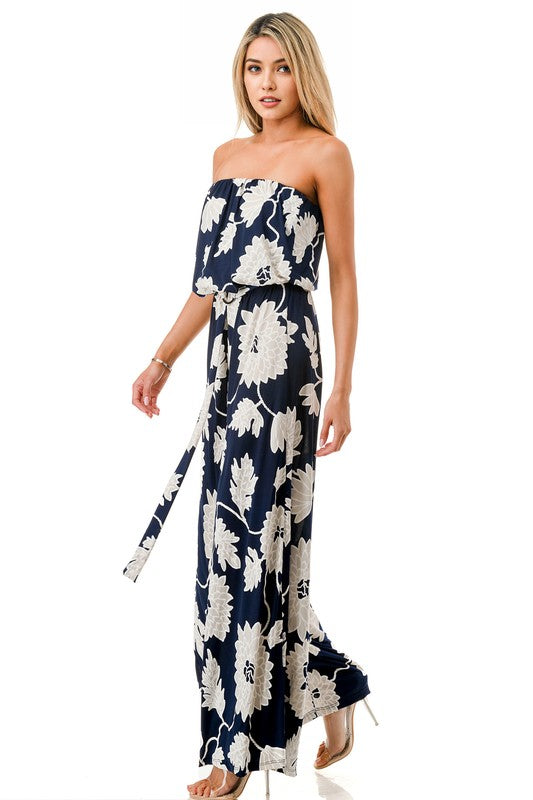 Ariella Tube Wide Leg Jumpsuit w/ Belt - Navy
