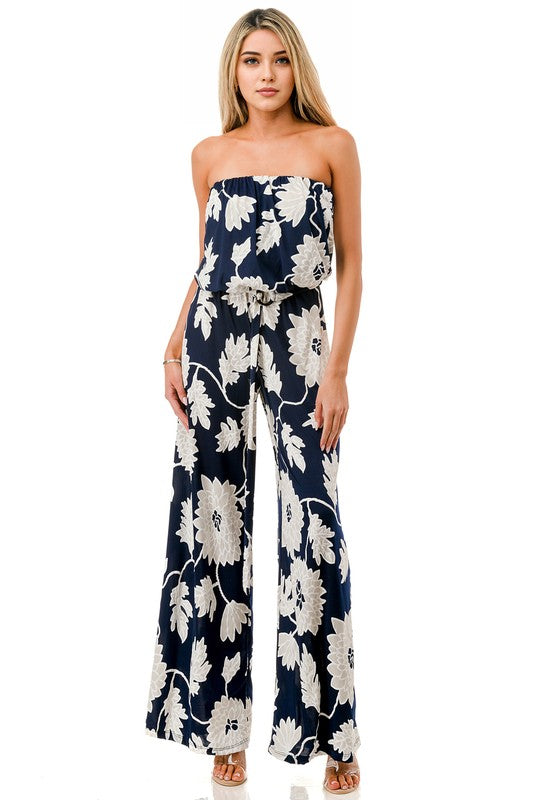Ariella Tube Wide Leg Jumpsuit w/ Belt - Navy