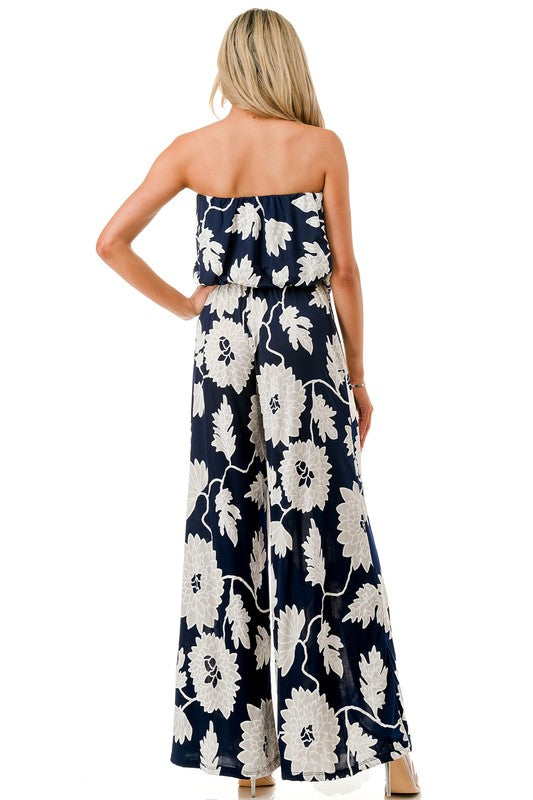 Ariella Tube Wide Leg Jumpsuit w/ Belt - Navy