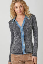 Washed Thermal Button Down Top