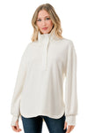 Ariella Collared Contrast Top w/ Zipper - Ivory