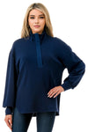 Ariella Collared Contrast Top w/ Zipper -Navy