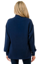 Ariella Collared Contrast Top w/ Zipper -Navy