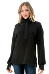 Ariella Collared Contrast Top w/ Zipper - Black