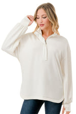 Ariella Collared Contrast Top w/ Zipper - Ivory