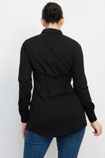Cinched Waist Pleated Dress Shirt Top