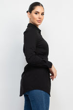 Cinched Waist Pleated Dress Shirt Top