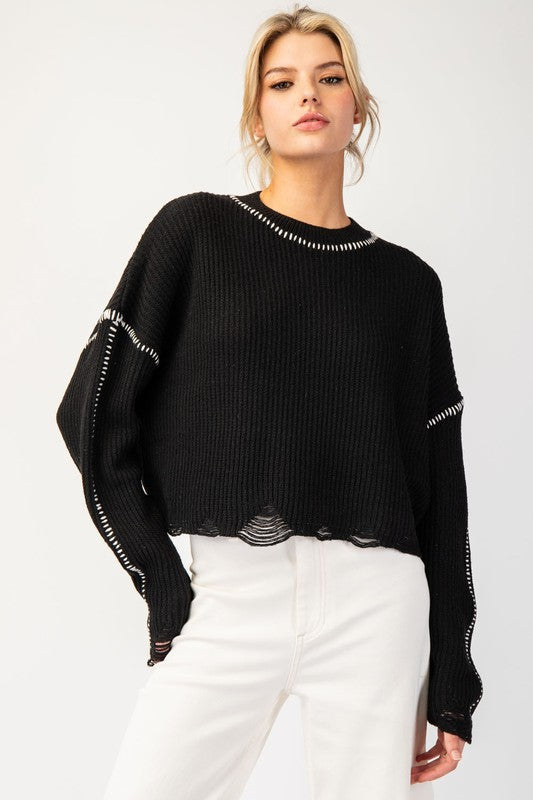 Stitch Point Long Sleeve Cropped Sweater