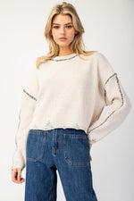 Stitch Point Long Sleeve Cropped Sweater