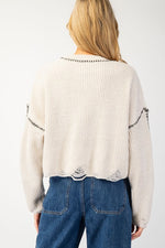 Stitch Point Long Sleeve Cropped Sweater