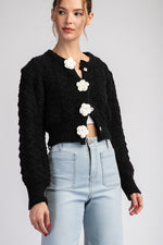 Flower Point Cropped Sweater Cardigan