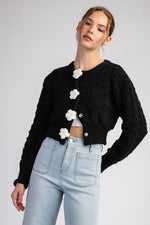 Flower Point Cropped Sweater Cardigan