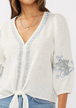 Boho Embroidered Cotton Gauze Tie Top