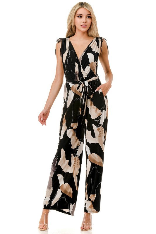 Ariella Printed Surplice Culotte Jumpsuit