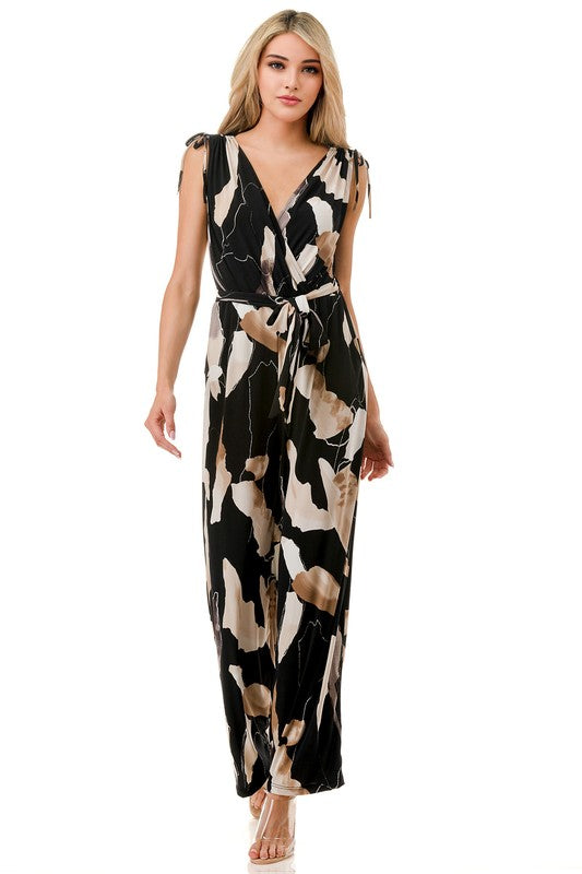 Ariella Printed Surplice Culotte Jumpsuit